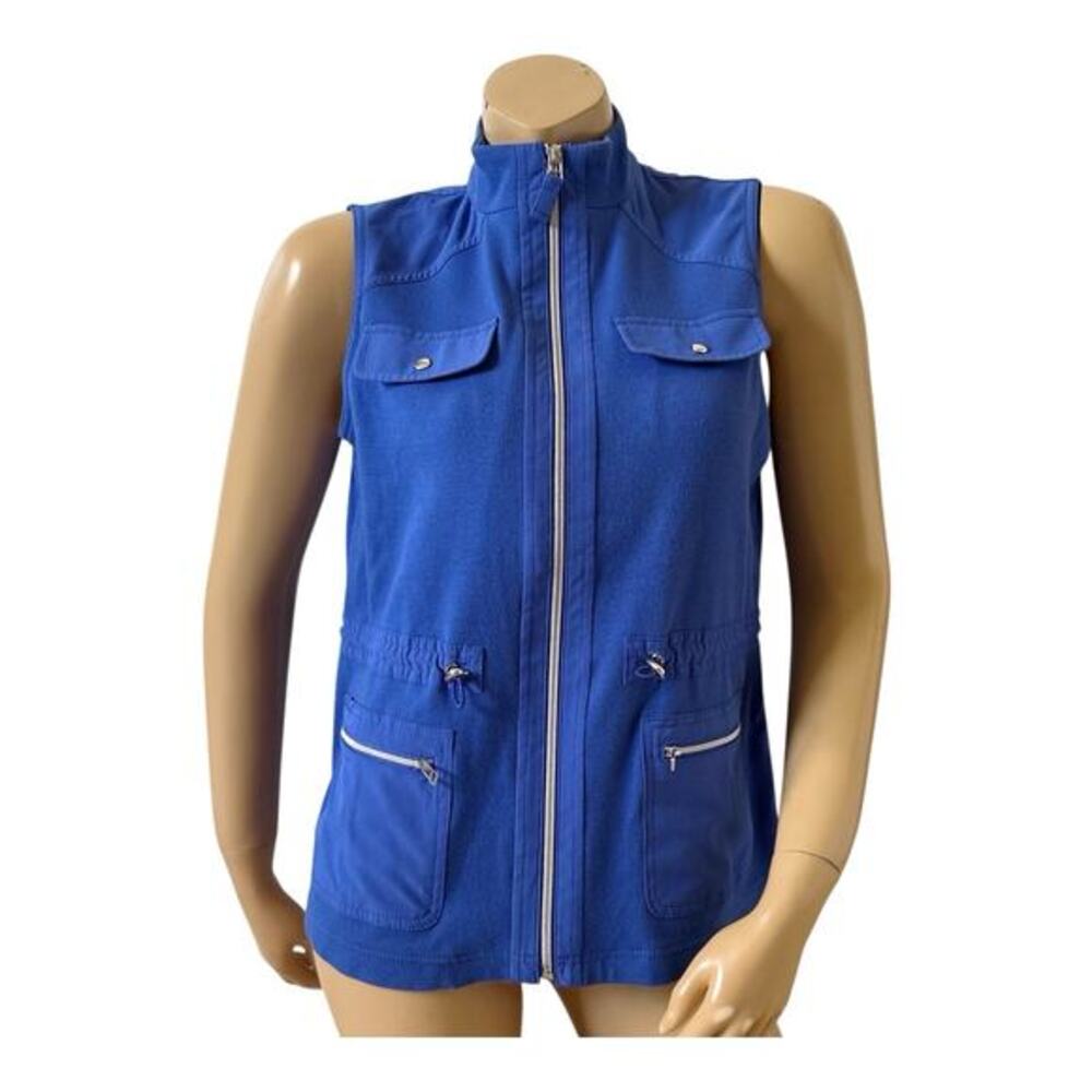 Chicos Zenergy Vest Womens 0 Small Blue Full Zip Stretch Utility Pockets Travel